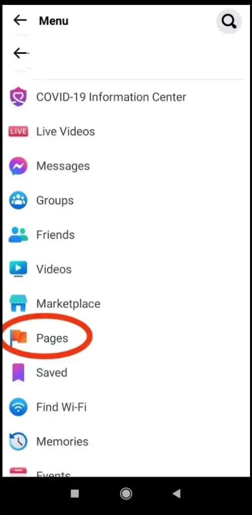Facebook Pages button