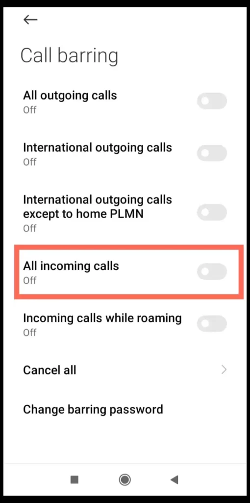 call barring of mi phone